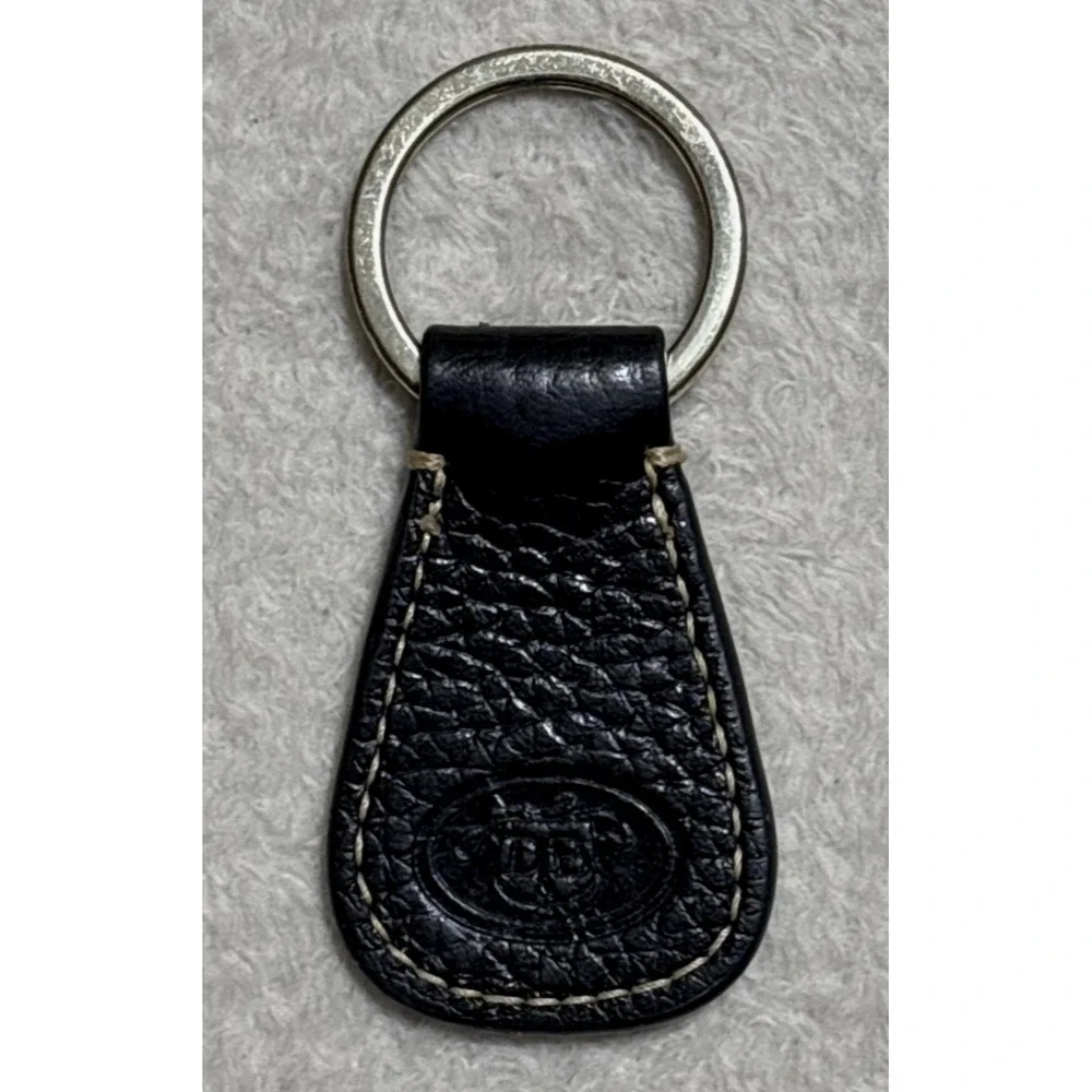 Dooney Bourke Leather Key Chain Ring Black DB Embossed